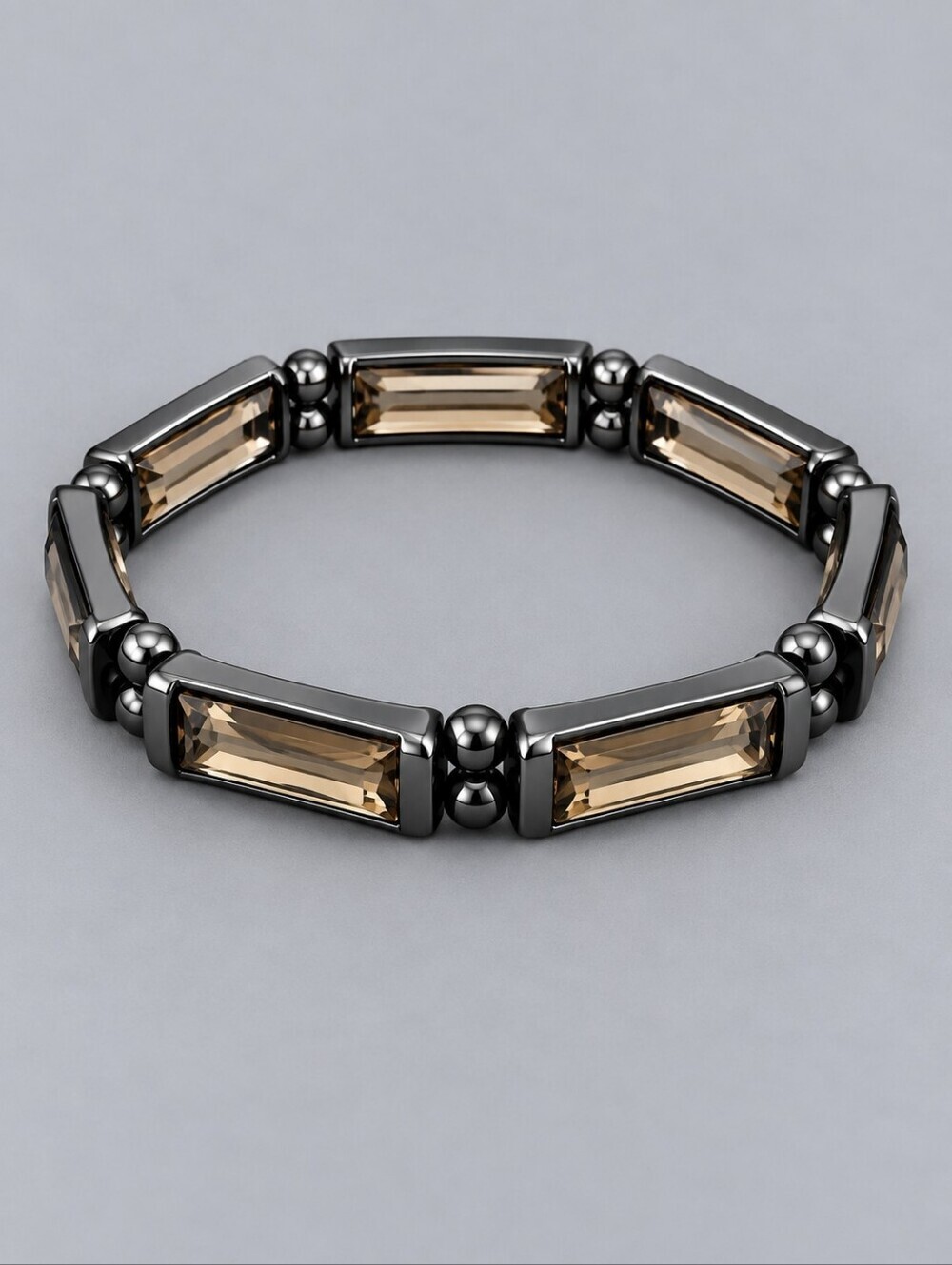2028 Gunmetal Faux Gem Beaded Stretch Bracelet